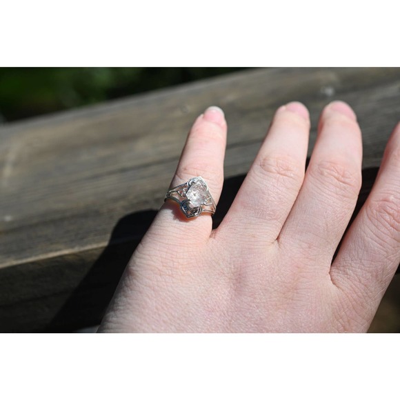 Art Deco Engagement Ring Raw Diamond Ring Sterling Silver Engagement Rin… - Picture 5 of 7